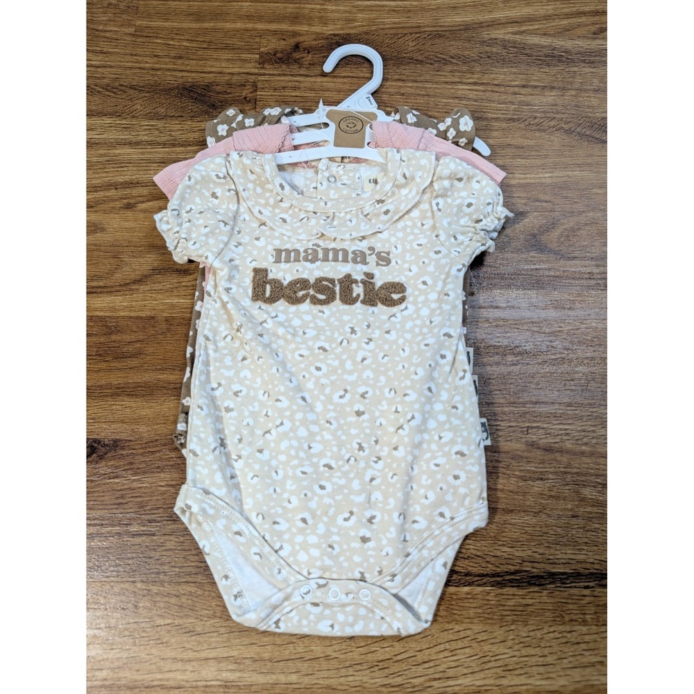 Rabbit + Bear Baby 100% Organic Cotton Bodysuits Set of 3, size 6-9 Months